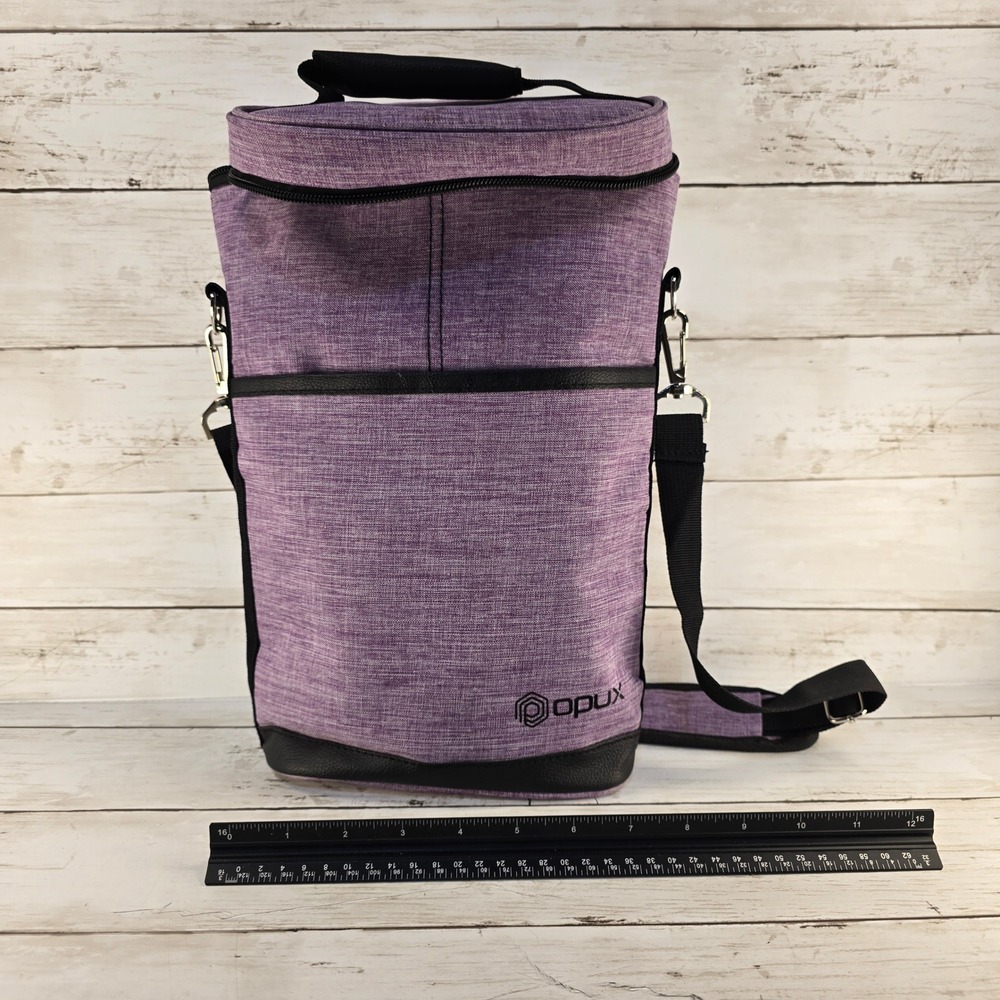 OPUX 2 Bottle Wine Carrier Insulated Tote Bag Purple Adjustable Shoulder Strap